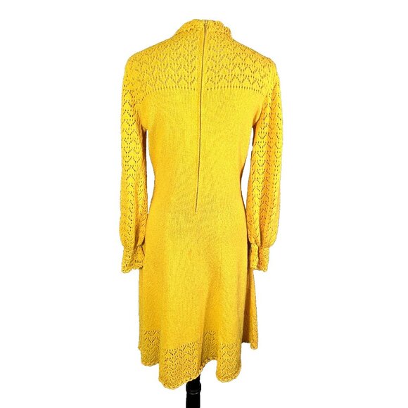 Vintage 70’s Picardo Knits Sunny Yellow Long Sleeve Heavyweight Crotchet Dress - Picture 7 of 10